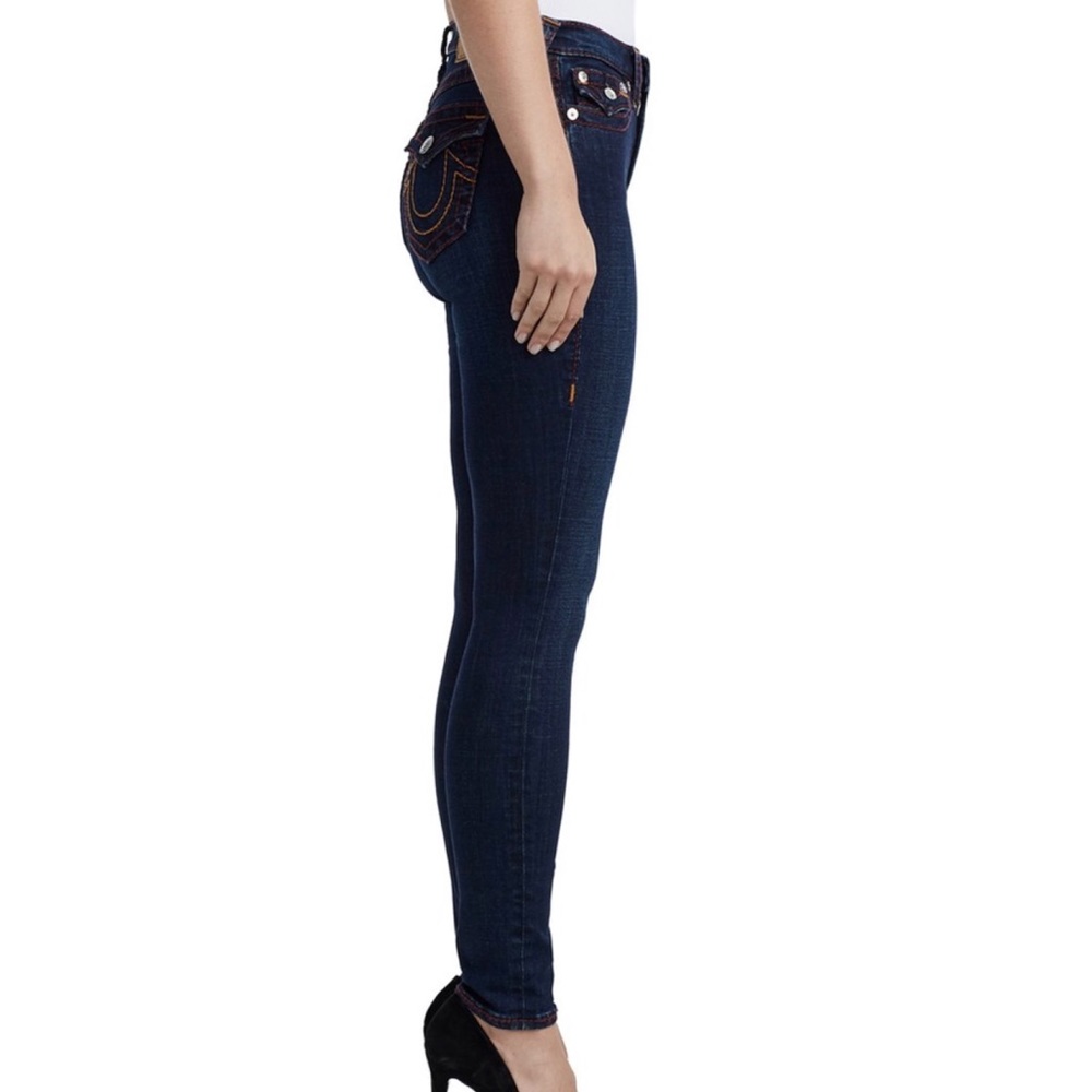 NWT True Religion Dark Blue Hi-Rise Big T Super Skinny Flap Pocket Womens Sz 30 - Picture 4 of 5